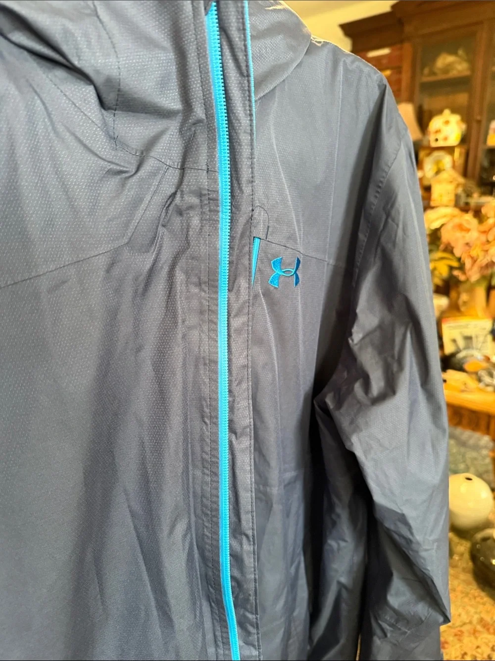 Under Armour Navy Hooded Rain Jacket with Teal Trim